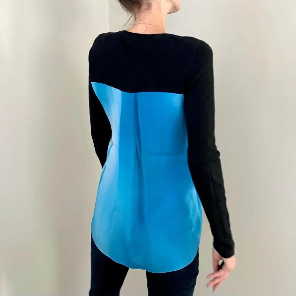 Elie Tahari 100% Cashmere 100% Silk Knit Color Block V-Neck Pullover Sweater, S - Picture 10 of 11